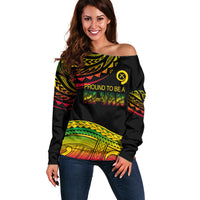 Custom Tribal Vanuatu Off Shoulder Sweater Pround To Be A Ni-Van LT6 Women Black - Polynesian Pride