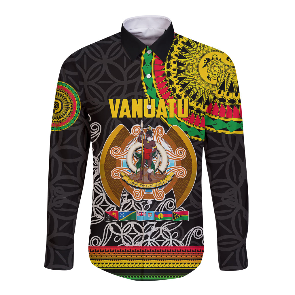 Vanuatu Long Sleeve Button Shirt Melanesian Festival LT6 Unisex Black - Polynesian Pride