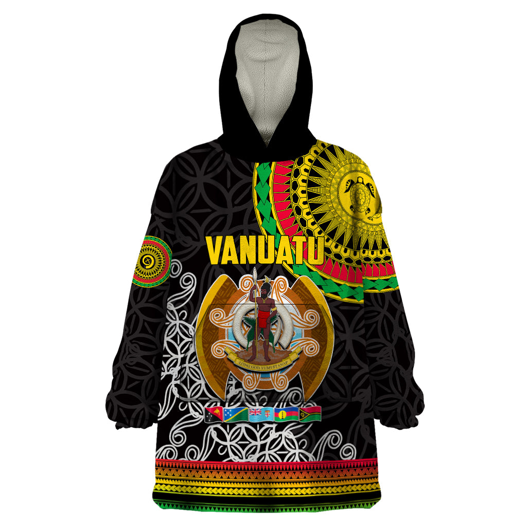 Vanuatu Wearable Blanket Hoodie Melanesian Festival LT6 One Size Black - Polynesian Pride