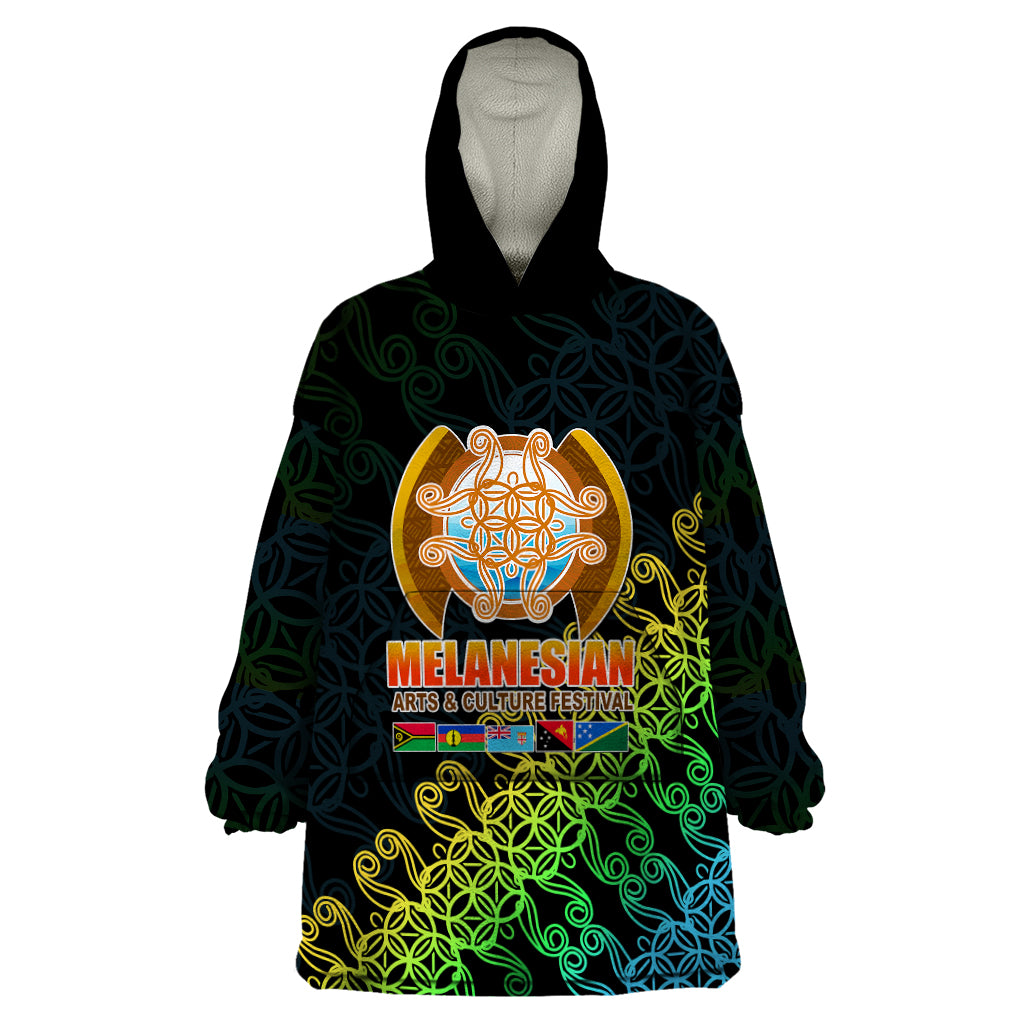 Melanesian Festival 2023 Wearable Blanket Hoodie Fest'Napuan Black Style LT6 One Size Black - Polynesian Pride