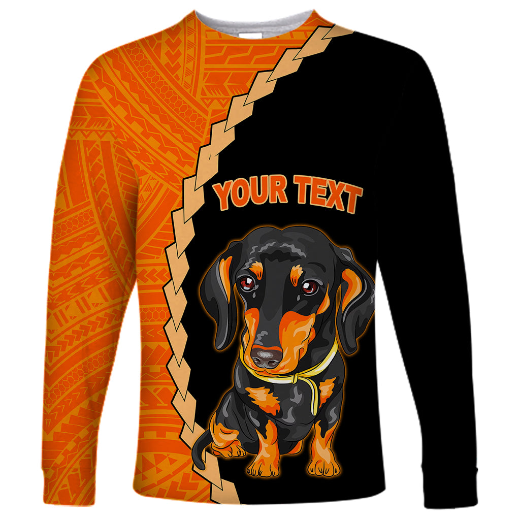 Custom Dachshund Dog Long Sleeve Shirt With Polynesian Tribal Tattoo LT6 Unisex Black - Polynesian Pride