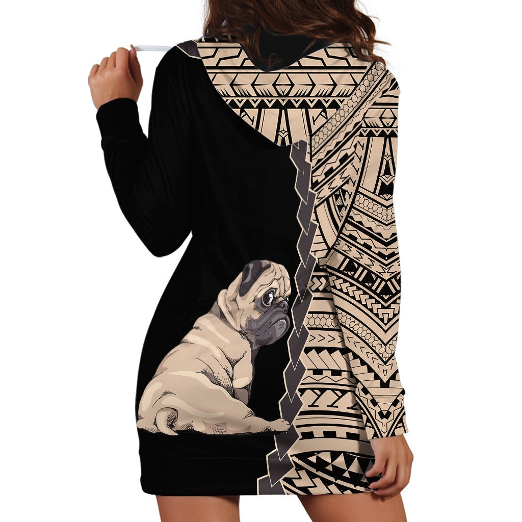 Custom Pug Dog Hoodie Dress With Polynesian Tribal Tattoo LT6 - Polynesian Pride