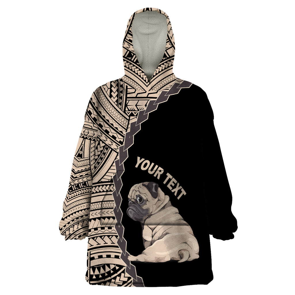 Custom Pug Dog Wearable Blanket Hoodie With Polynesian Tribal Tattoo LT6 One Size Black - Polynesian Pride