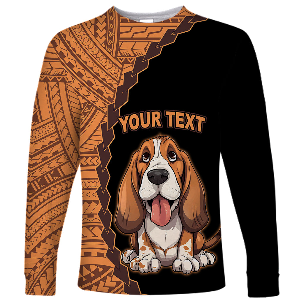 Custom Basset Hound Dog Long Sleeve Shirt With Polynesian Tribal Tattoo LT6 Unisex Black - Polynesian Pride