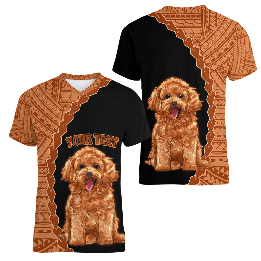 Custom Poodle Dog Women V Neck T Shirt With Polynesian Tribal Tattoo LT6 - Polynesian Pride