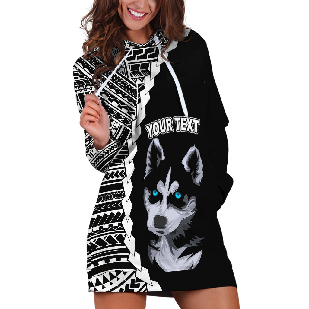 Custom Husky Dog Hoodie Dress With Polynesian Tribal Tattoo LT6 Black - Polynesian Pride