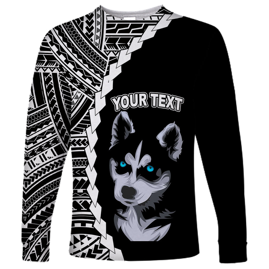 Custom Husky Dog Long Sleeve Shirt With Polynesian Tribal Tattoo LT6 Unisex Black - Polynesian Pride