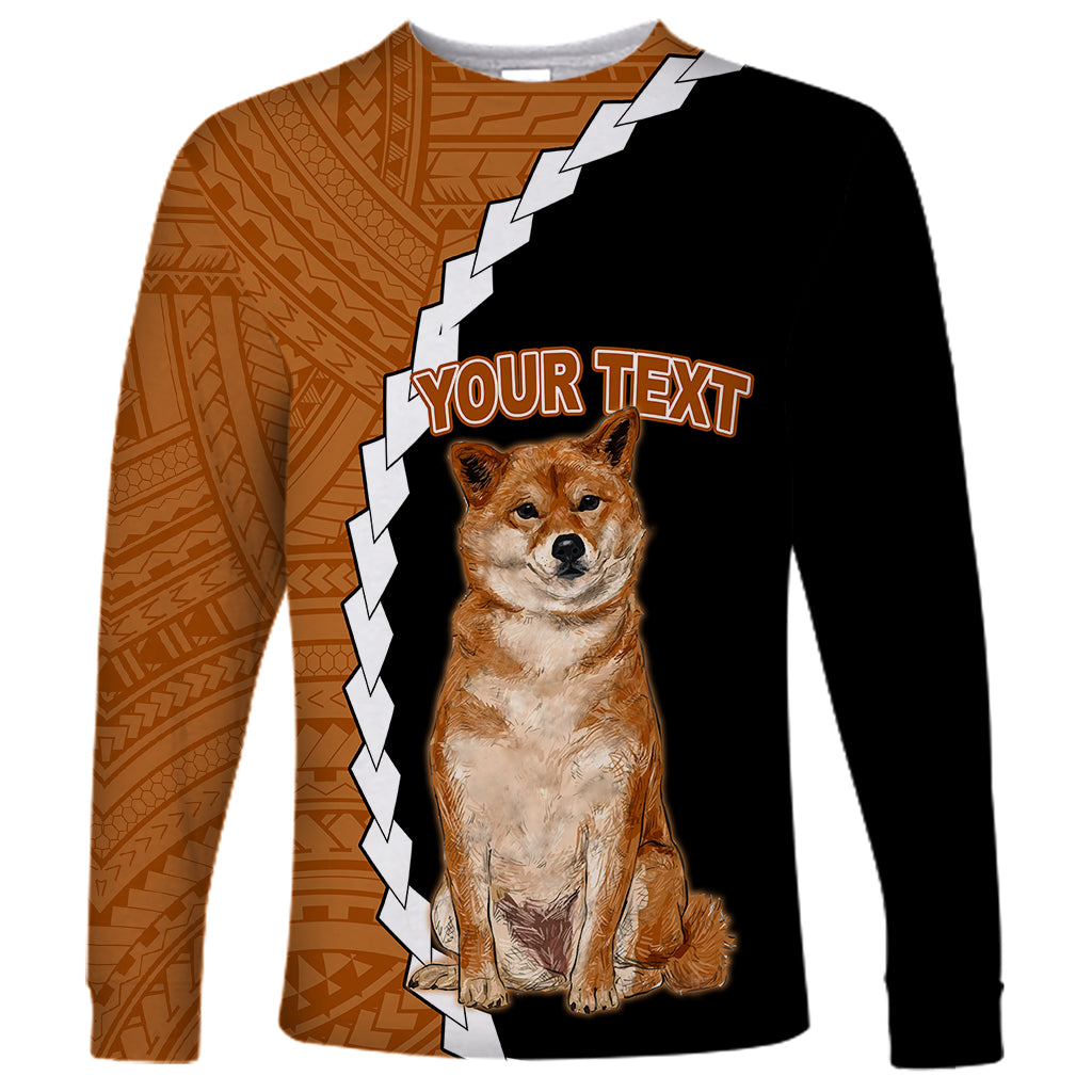 Custom Shiba Inu Dog Long Sleeve Shirt With Polynesian Tribal Tattoo LT6 Unisex Black - Polynesian Pride