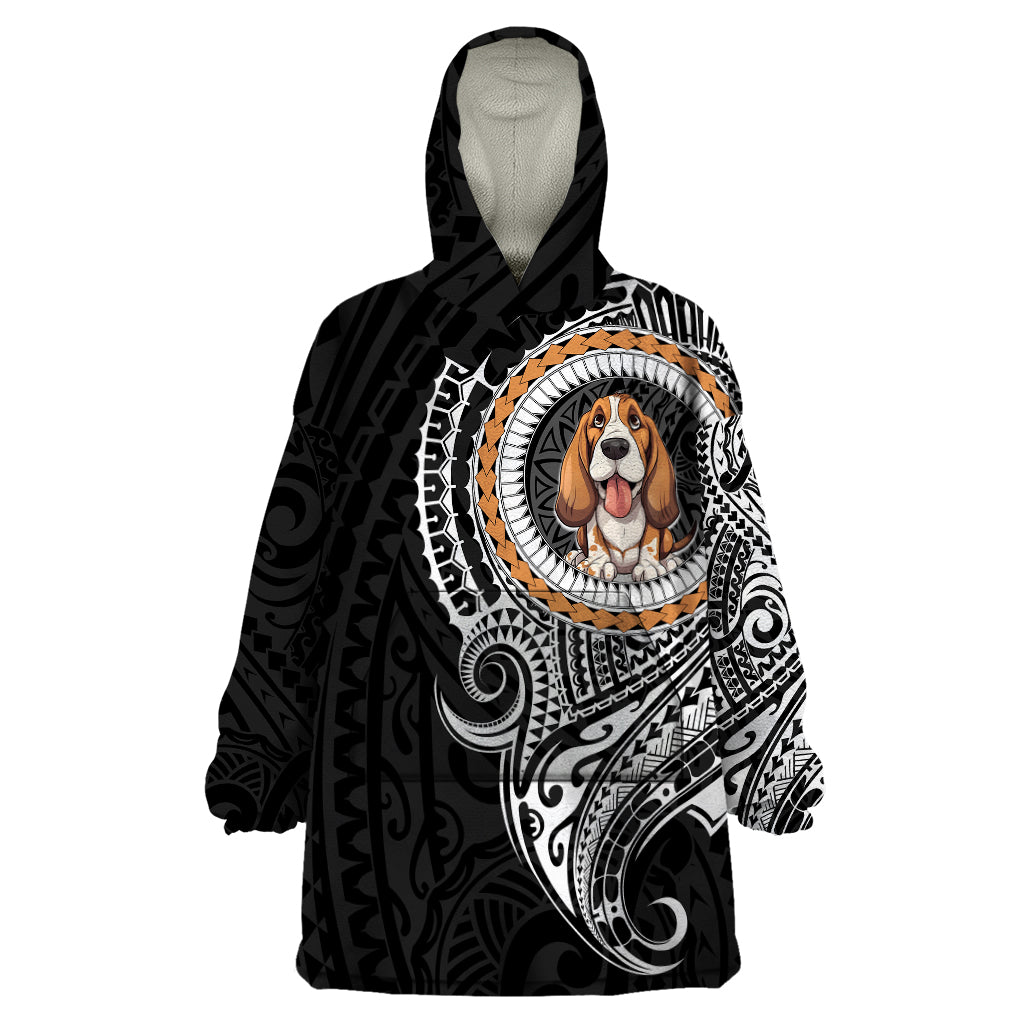 Polynesian Basset Hound Dog Wearable Blanket Hoodie Dog In My Heart LT6 One Size Black - Polynesian Pride