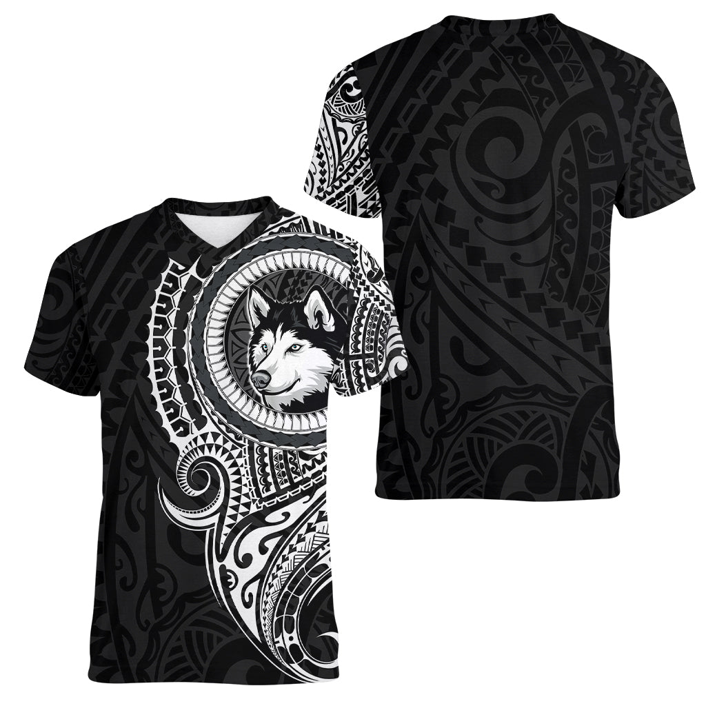 Polynesian Husky Dog Women V Neck T Shirt Dog In My Heart LT6 - Polynesian Pride