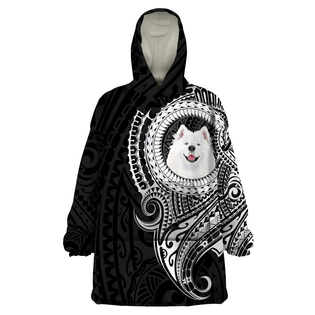 Polynesian Samoyed Dog Wearable Blanket Hoodie Dog In My Heart LT6 One Size Black - Polynesian Pride