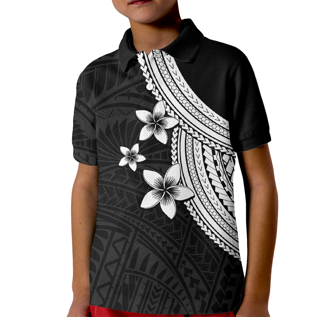 Polynesian Kid Polo Shirt With Plumeria Flower White LT6 Kid White - Polynesian Pride