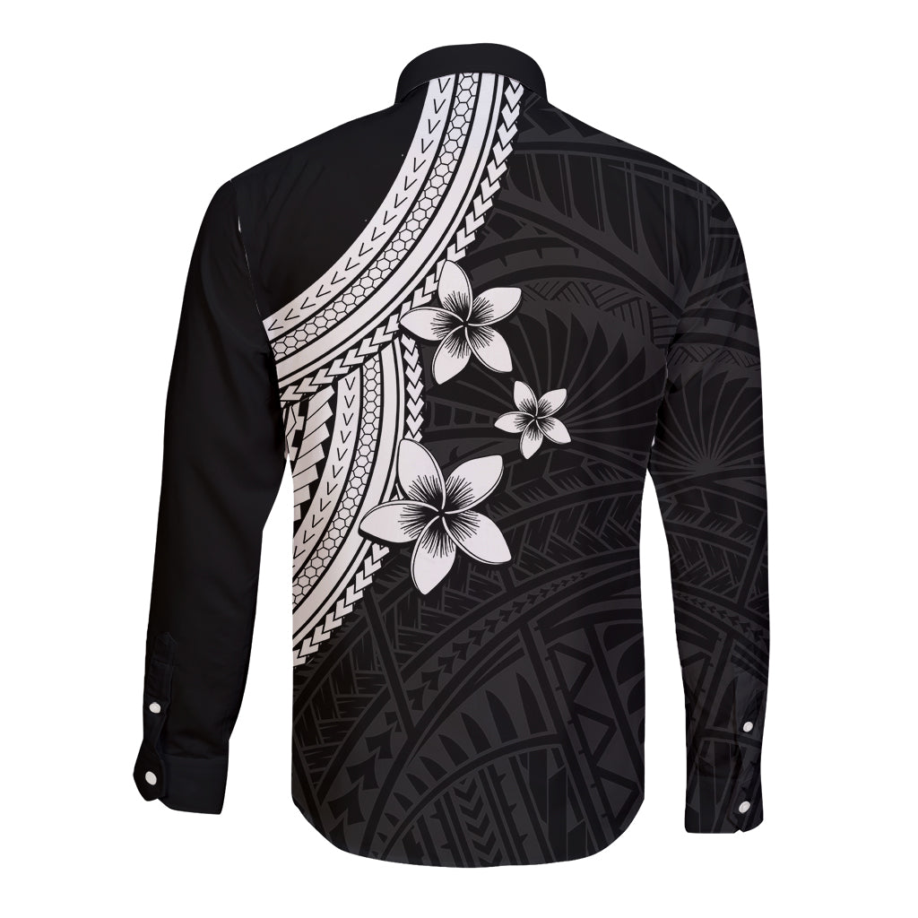 Polynesian Long Sleeve Button Shirt With Plumeria Flower White LT6 - Polynesian Pride