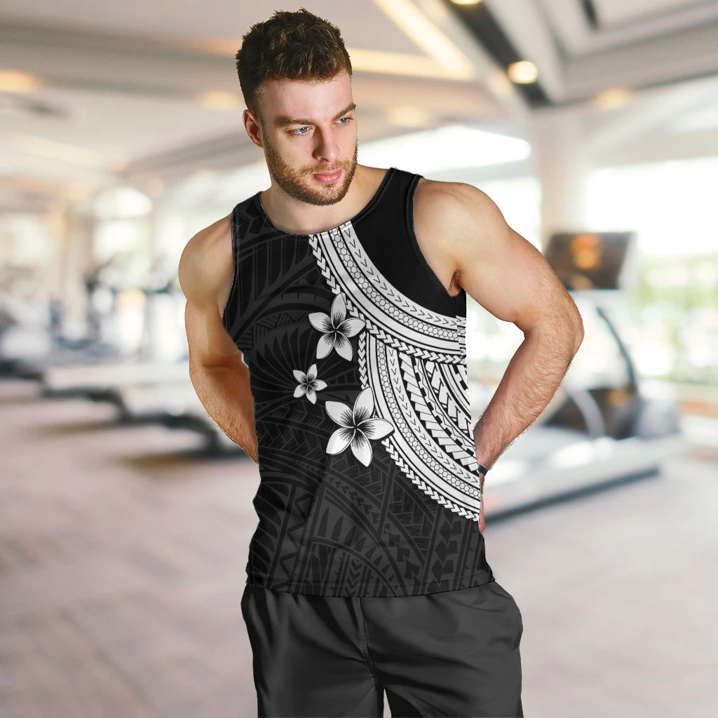 Polynesian Men Tank Top With Plumeria Flower White LT6 - Polynesian Pride