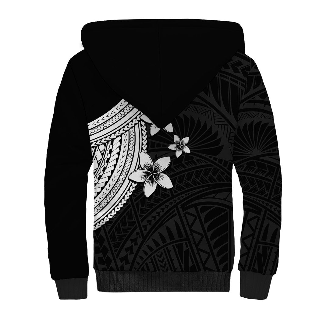 Polynesian Sherpa Hoodie With Plumeria Flower White LT6 - Polynesian Pride