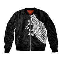 Polynesian Sleeve Zip Bomber Jacket With Plumeria Flower White LT6 Unisex White - Polynesian Pride