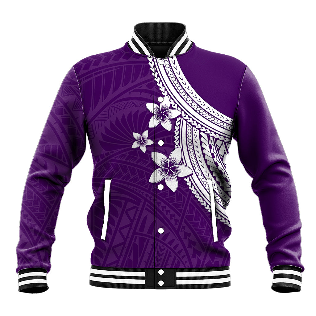 Polynesian Baseball Jacket With Plumeria Flower Purple LT6 Unisex Purple - Polynesian Pride