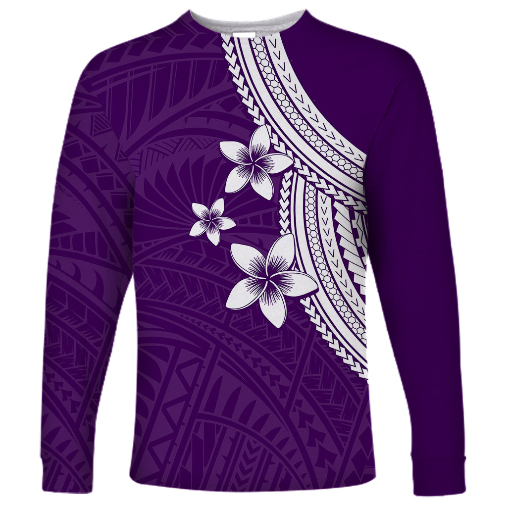 Polynesian Long Sleeve Shirt With Plumeria Flower Purple LT6 Unisex Purple - Polynesian Pride