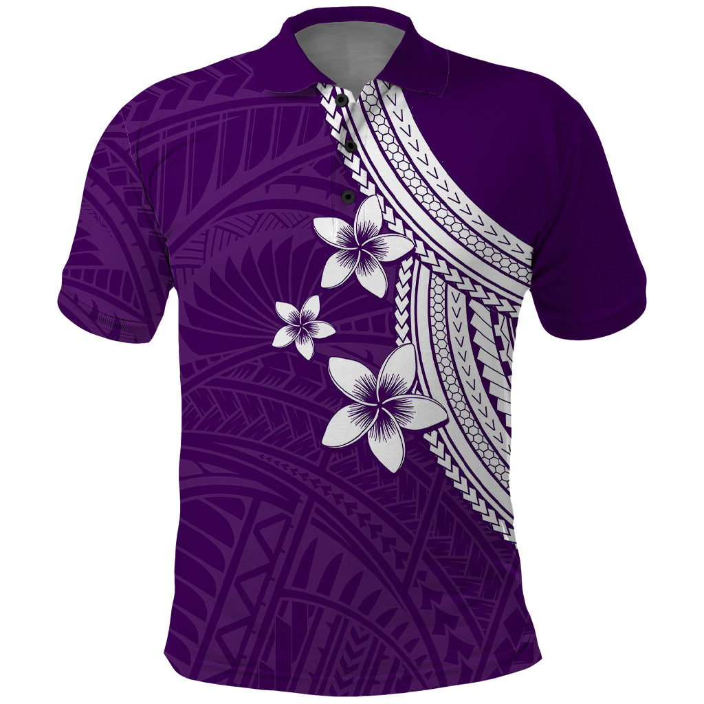 Polynesian Polo Shirt With Plumeria Flower Purple LT6 Purple - Polynesian Pride