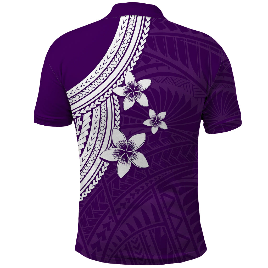 Polynesian Polo Shirt With Plumeria Flower Purple LT6 - Polynesian Pride