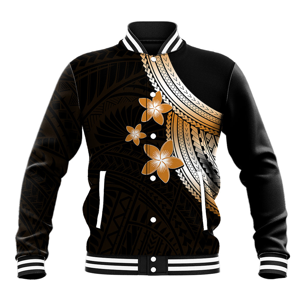 Polynesian Baseball Jacket With Plumeria Flower Gold LT6 Unisex Gold - Polynesian Pride