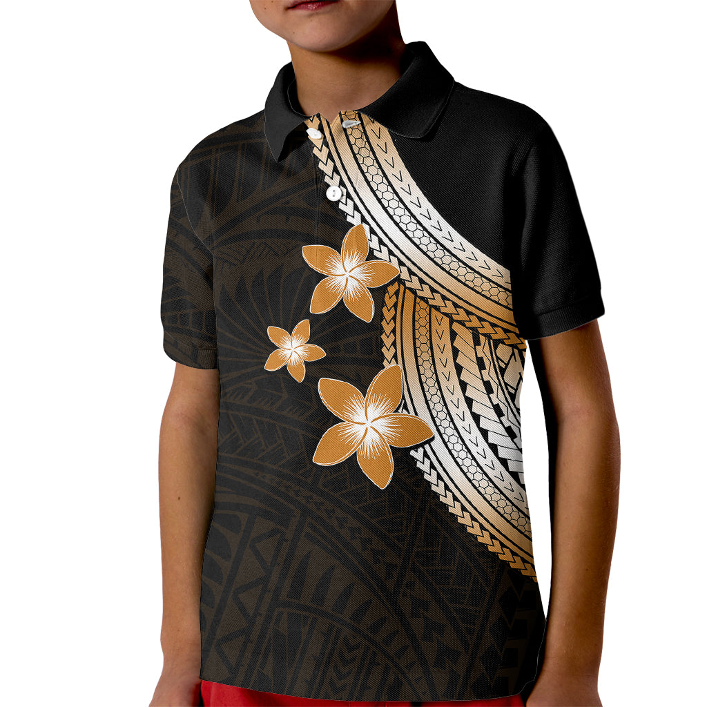 Polynesian Kid Polo Shirt With Plumeria Flower Gold LT6 Kid Gold - Polynesian Pride