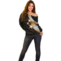 Polynesian Off Shoulder Sweater With Plumeria Flower Gold LT6 - Polynesian Pride