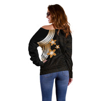 Polynesian Off Shoulder Sweater With Plumeria Flower Gold LT6 - Polynesian Pride