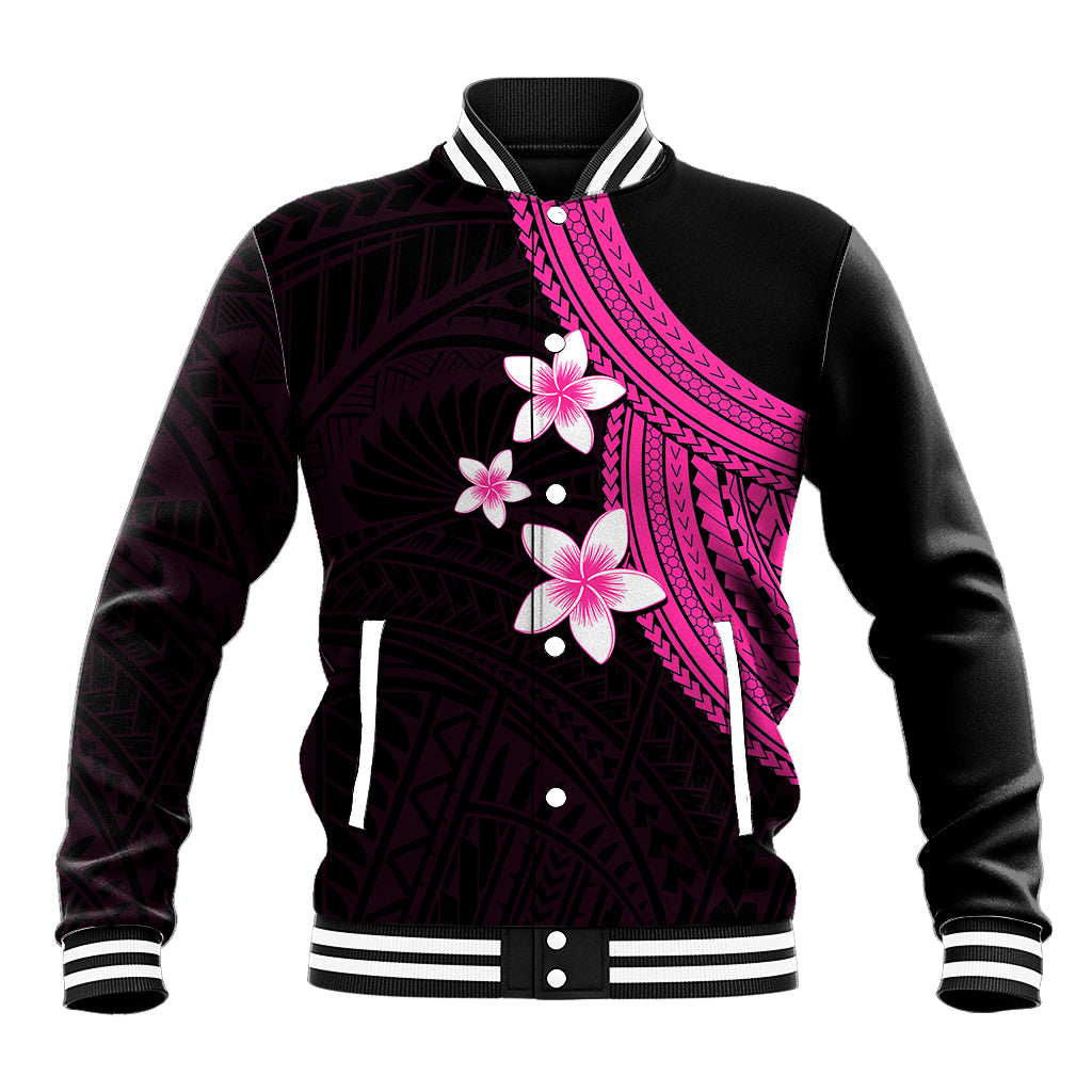 Polynesian Baseball Jacket With Plumeria Flower Pink LT6 Unisex Pink - Polynesian Pride