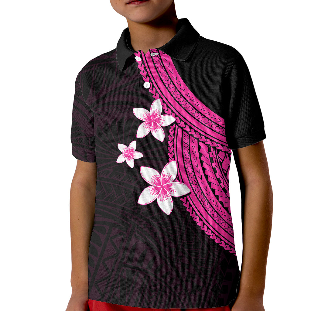 Polynesian Kid Polo Shirt With Plumeria Flower Pink LT6 Kid Pink - Polynesian Pride
