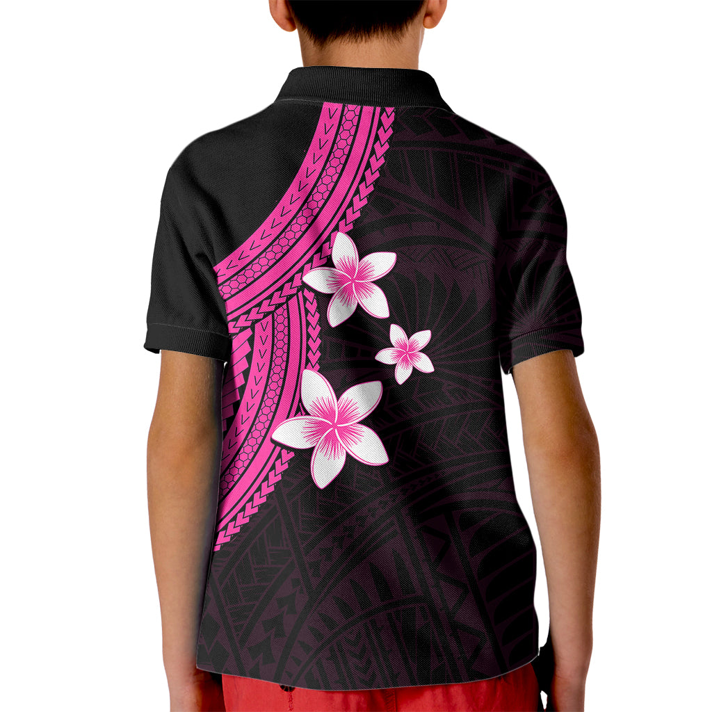 Polynesian Kid Polo Shirt With Plumeria Flower Pink LT6 - Polynesian Pride