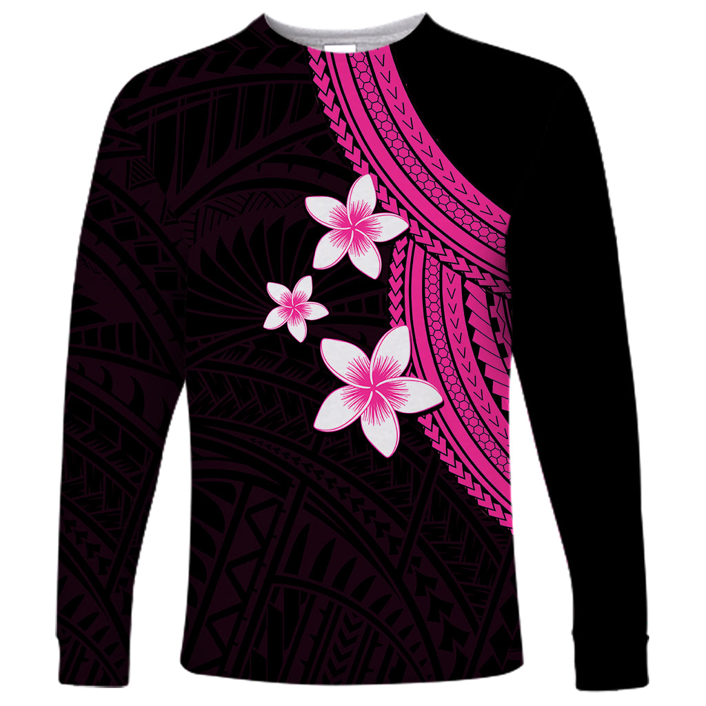 Polynesian Long Sleeve Shirt With Plumeria Flower Pink LT6 Unisex Pink - Polynesian Pride