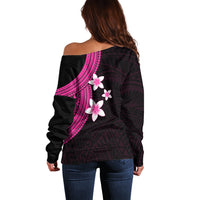 Polynesian Off Shoulder Sweater With Plumeria Flower Pink LT6 - Polynesian Pride