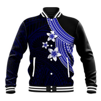 Polynesian Baseball Jacket With Plumeria Flower Blue LT6 Unisex Blue - Polynesian Pride