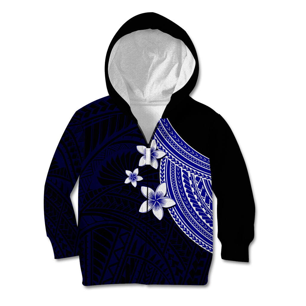 Polynesian Kid Hoodie With Plumeria Flower Blue LT6 Zip Hoodie Blue - Polynesian Pride
