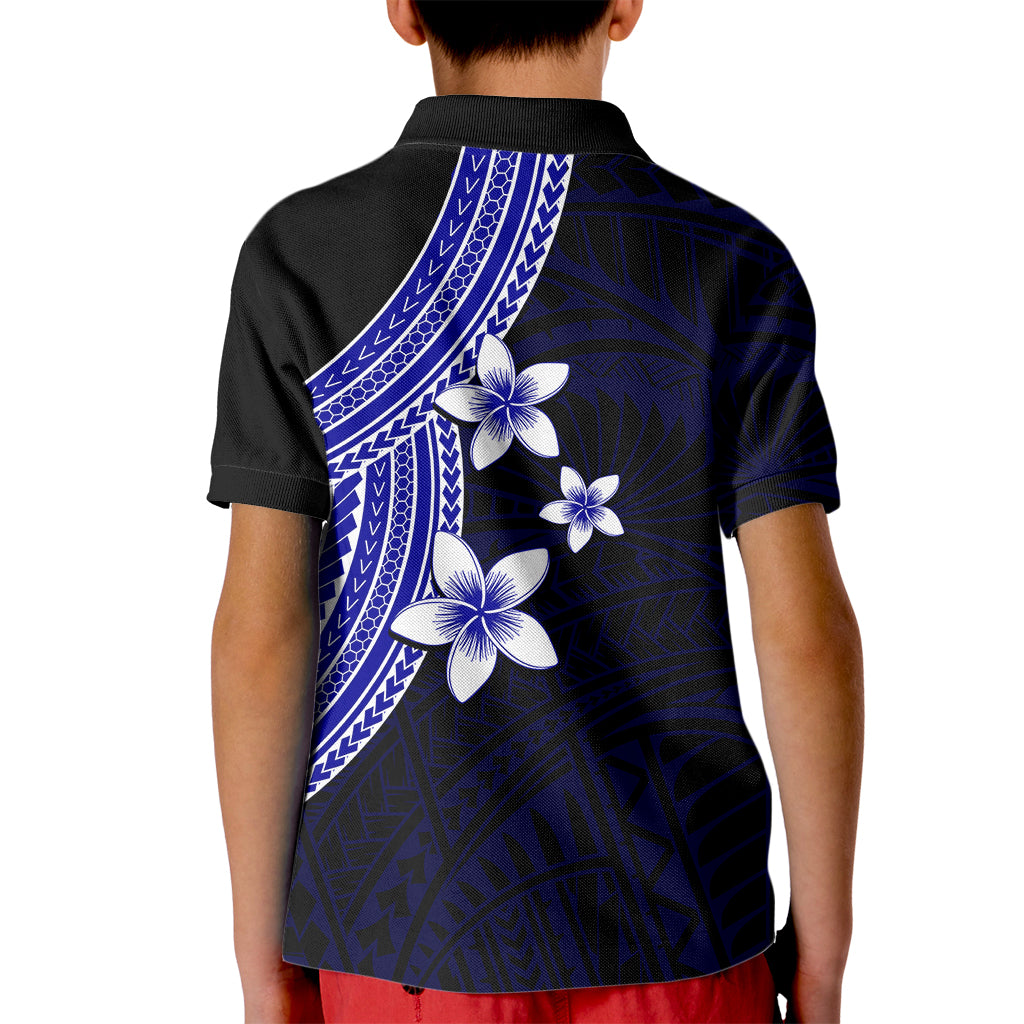 Polynesian Kid Polo Shirt With Plumeria Flower Blue LT6 - Polynesian Pride