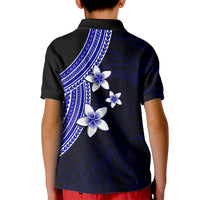 Polynesian Kid Polo Shirt With Plumeria Flower Blue LT6 - Polynesian Pride