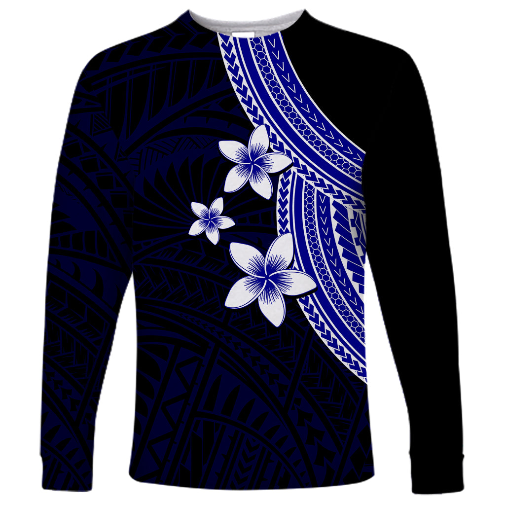 Polynesian Long Sleeve Shirt With Plumeria Flower Blue LT6 Unisex Blue - Polynesian Pride