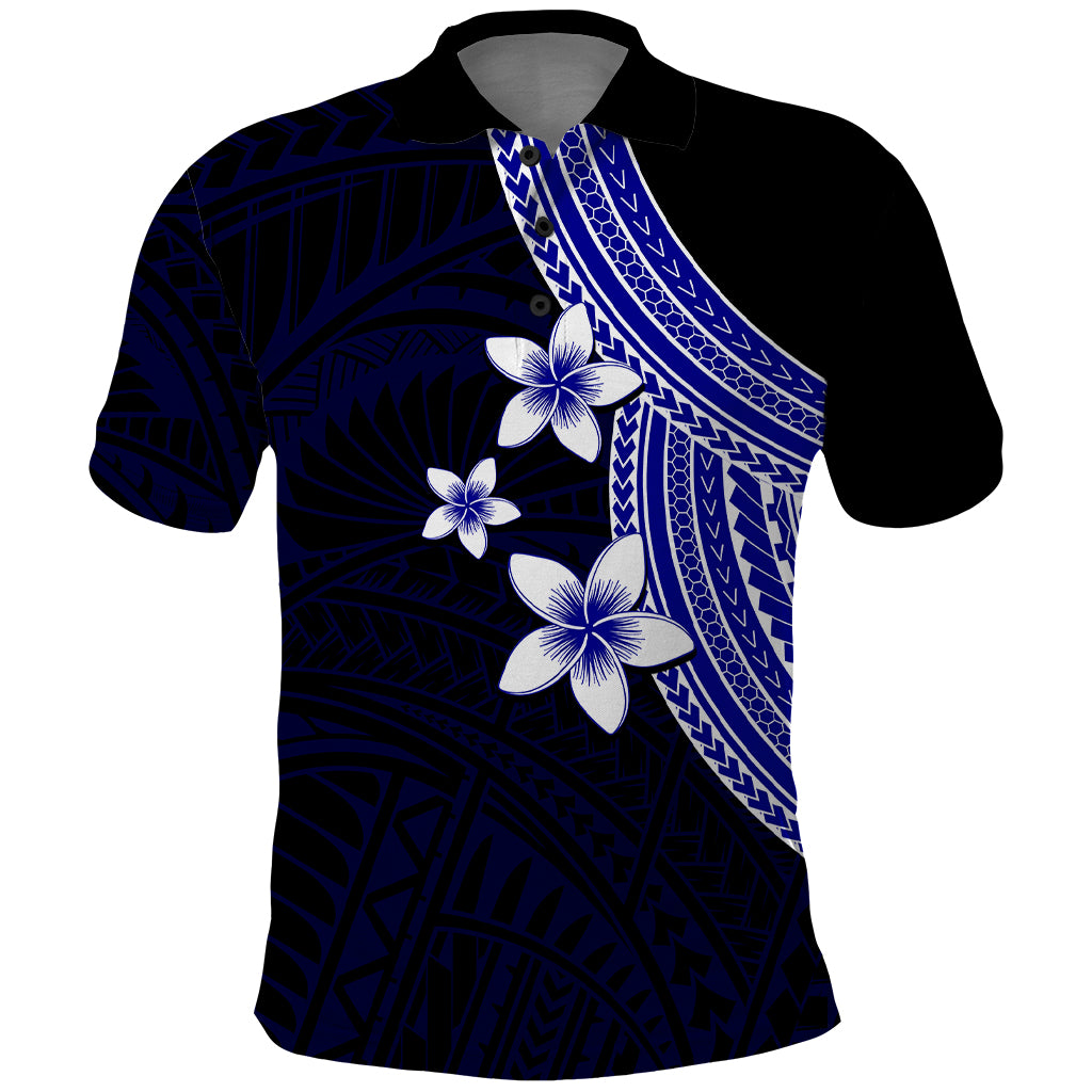 Polynesian Polo Shirt With Plumeria Flower Blue LT6 Blue - Polynesian Pride
