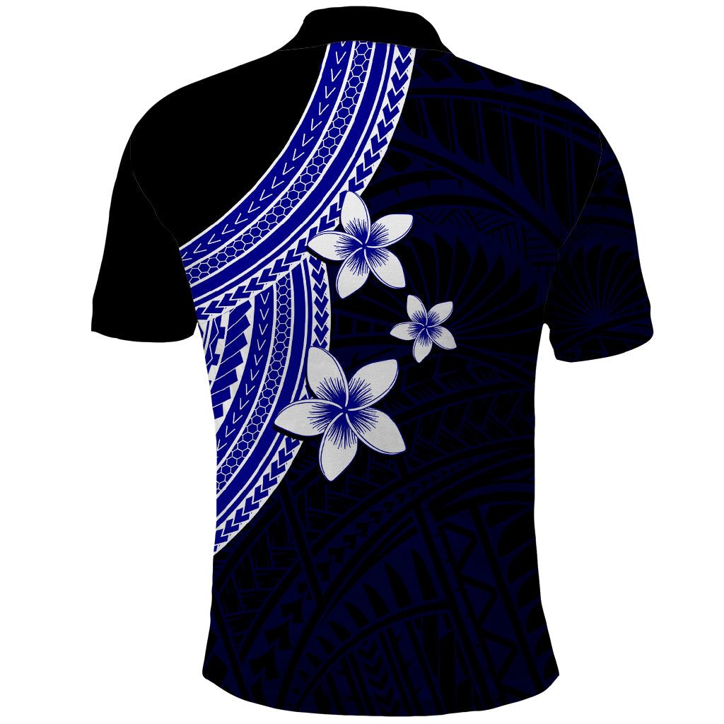 Polynesian Polo Shirt With Plumeria Flower Blue LT6 - Polynesian Pride