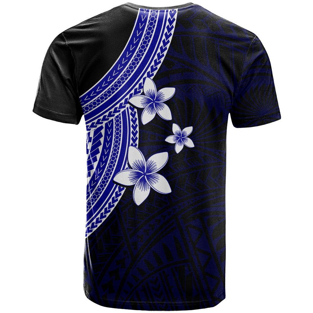 Polynesian T Shirt With Plumeria Flower Blue LT6 - Polynesian Pride