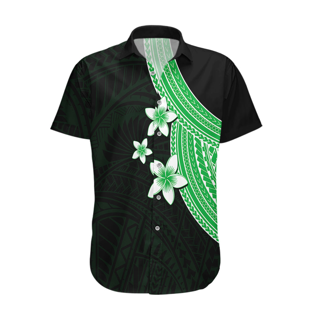 Polynesian Hawaiian Shirt With Plumeria Flower Green LT6 Green - Polynesian Pride