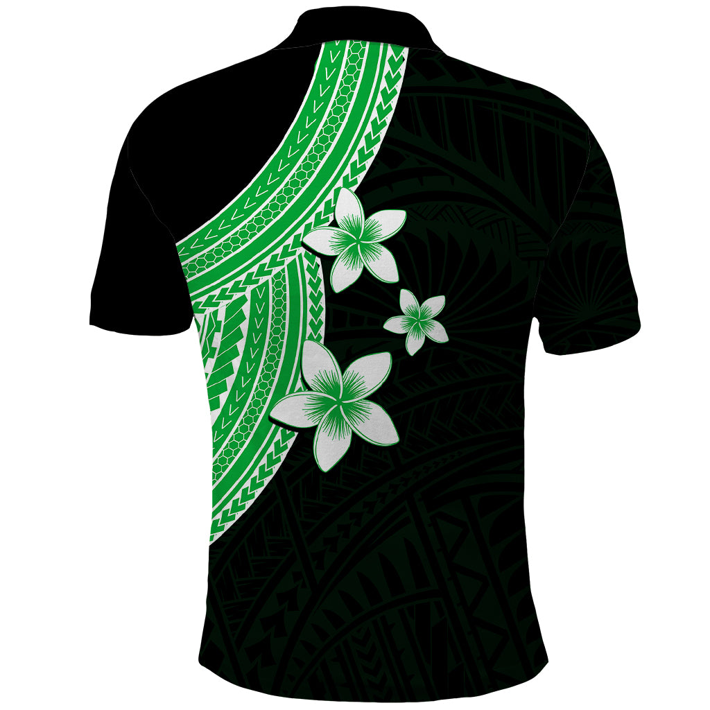 Polynesian Polo Shirt With Plumeria Flower Green LT6 - Polynesian Pride