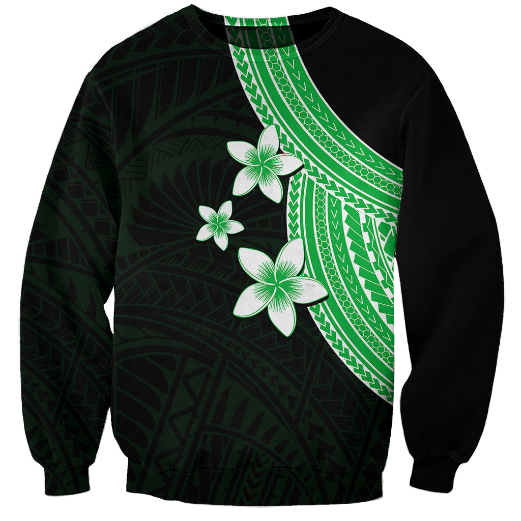 Polynesian Sweatshirt With Plumeria Flower Green LT6 Unisex Green - Polynesian Pride