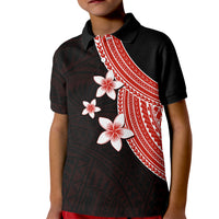 Polynesian Kid Polo Shirt With Plumeria Flower Red LT6 Kid Red - Polynesian Pride