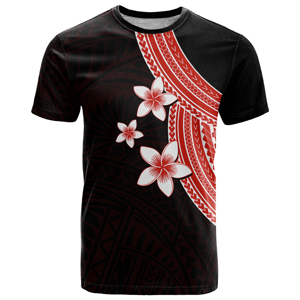 Polynesian T Shirt With Plumeria Flower Red LT6 Red - Polynesian Pride