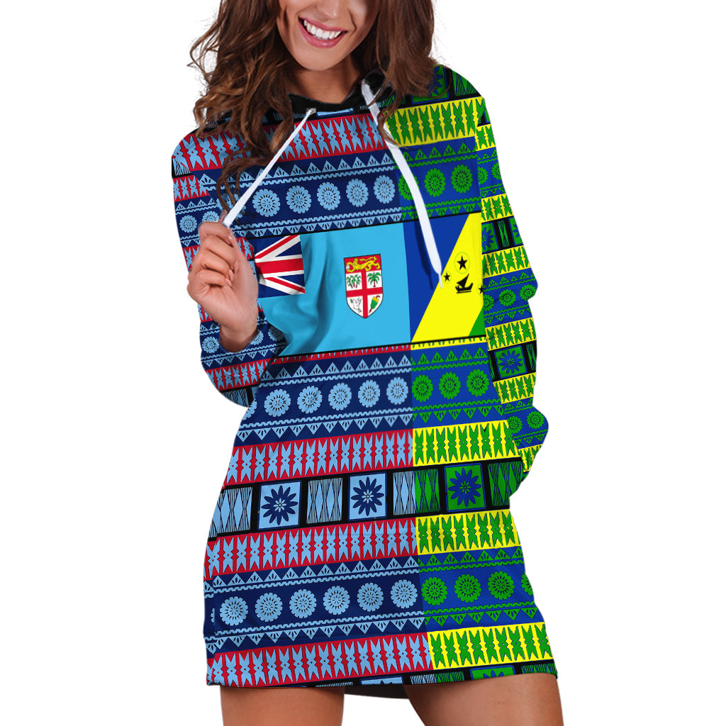 (Custom Personalised) Fiji Malampa Hoodie Dress Tribal Patterns LT6 Blue - Polynesian Pride