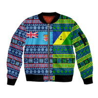 (Custom Personalised) Fiji Malampa Sleeve Zip Bomber Jacket Tribal Patterns LT6 Unisex Blue - Polynesian Pride