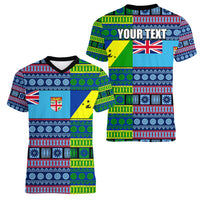 (Custom Personalised) Fiji Malampa Women V Neck T Shirt Tribal Patterns LT6 - Polynesian Pride