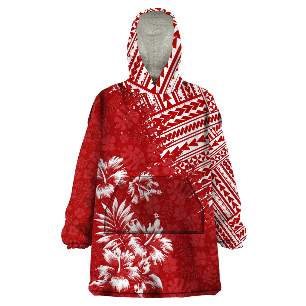 Hawaii Summer Wearable Blanket Hoodie Mix Polynesian Red LT6 One Size Red - Polynesian Pride